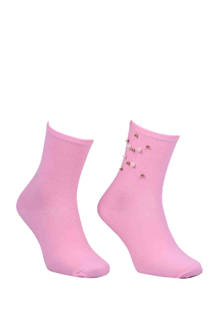 Beaded Plain Socks 619 | Pink