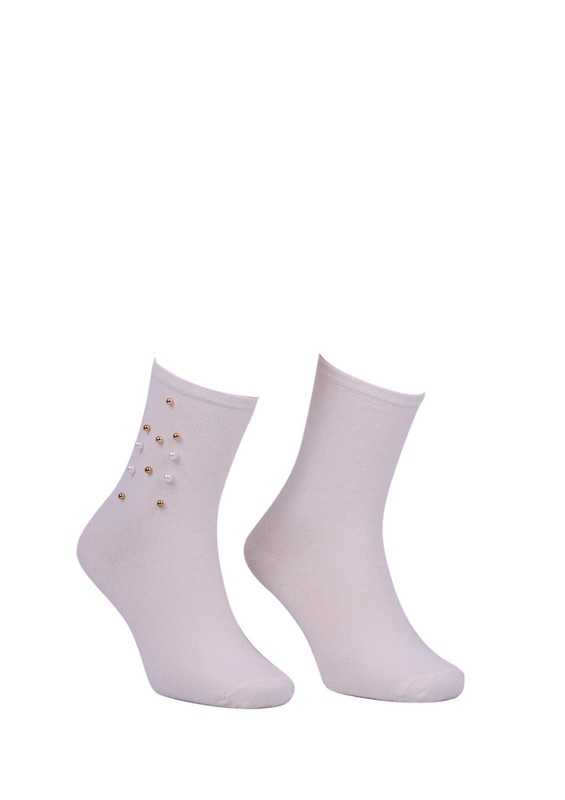 Beaded Plain Socks 619 | Cream - Thumbnail