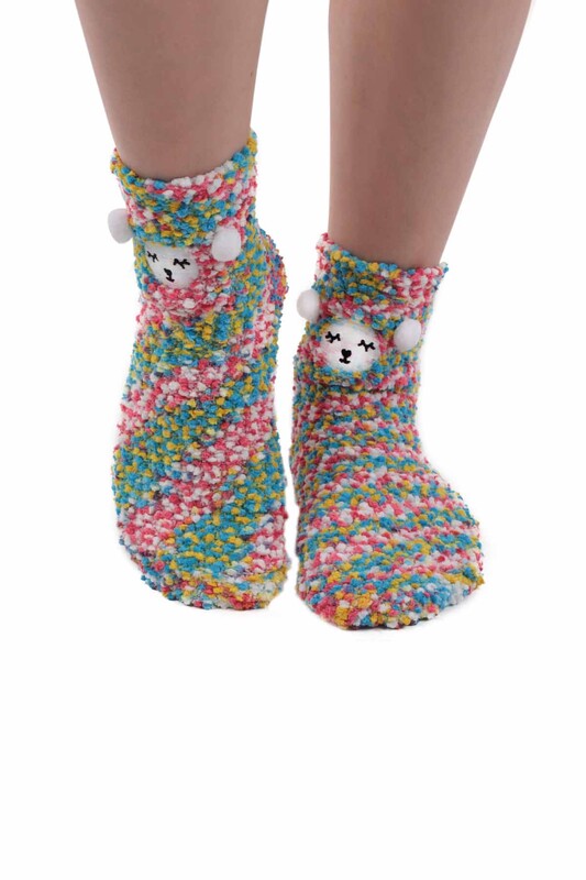 Sahab Woman Teddy Printed Plush Socks 48900 | Colorful - Thumbnail