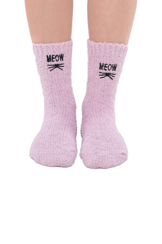 Woman Embroidered Plush Socks 48400 | Lilac - Thumbnail