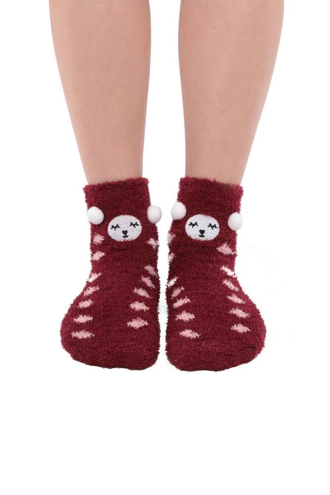 Teddy Printed Woman Plush Socks 47100 | Bordeaux