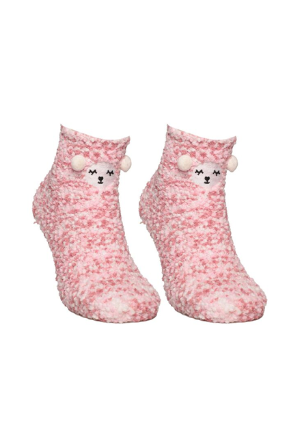 Sahab Woman Teddy Printed Plush Socks 48900 | Pink