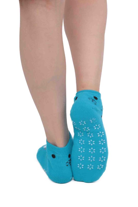 Smiley Face Printed Woman Thermal Towel Bootie Socks 3060 | Blue - Thumbnail