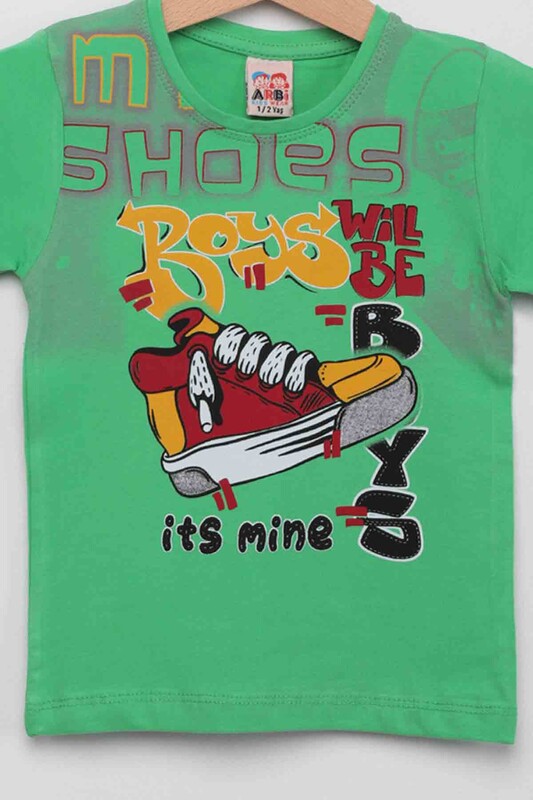 Ayakkabı Baskılı Erkek Çocuk Tshirt | Yeşil - Thumbnail