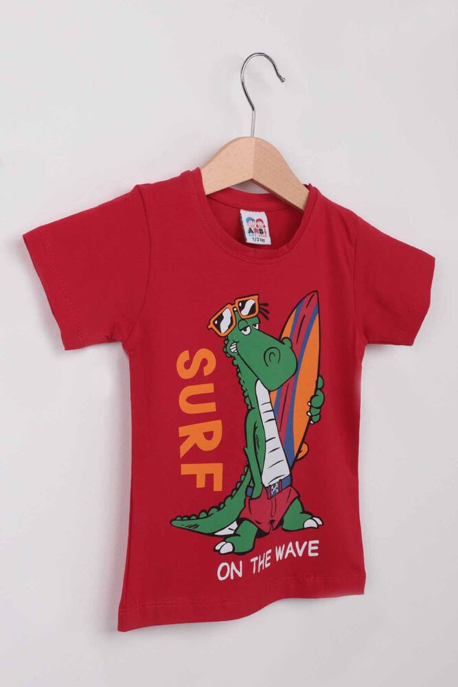 Dinazor Baskılı Erkek Çocuk Tshirt | Kırmızı