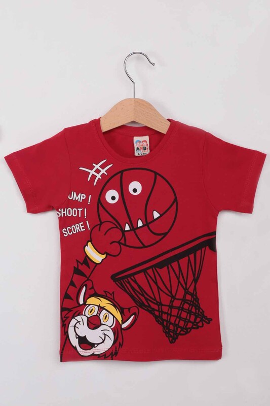 Basketbol Baskılı Erkek Çocuk Tshirt | Kırmızı - Thumbnail