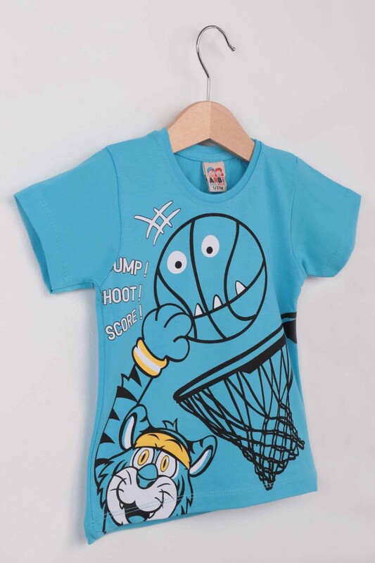 Basketbol Baskılı Erkek Çocuk Tshirt | Mavi - Thumbnail