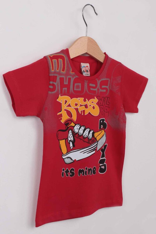 Ayakkabı Baskılı Erkek Çocuk Tshirt | Kırmızı - Thumbnail