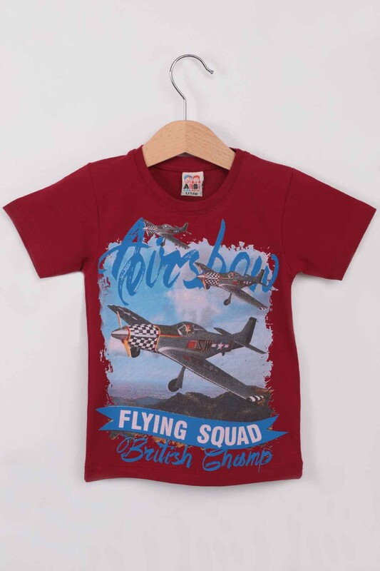 ARBİ - Airplane Baskılı Erkek Çocuk Tshirt | Bordo