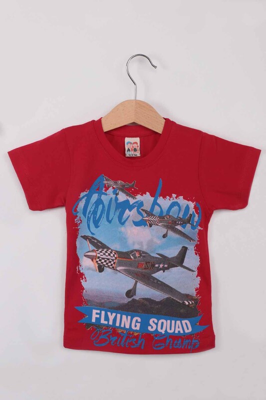ARBİ - Airplane Baskılı Erkek Çocuk Tshirt | Kırmızı