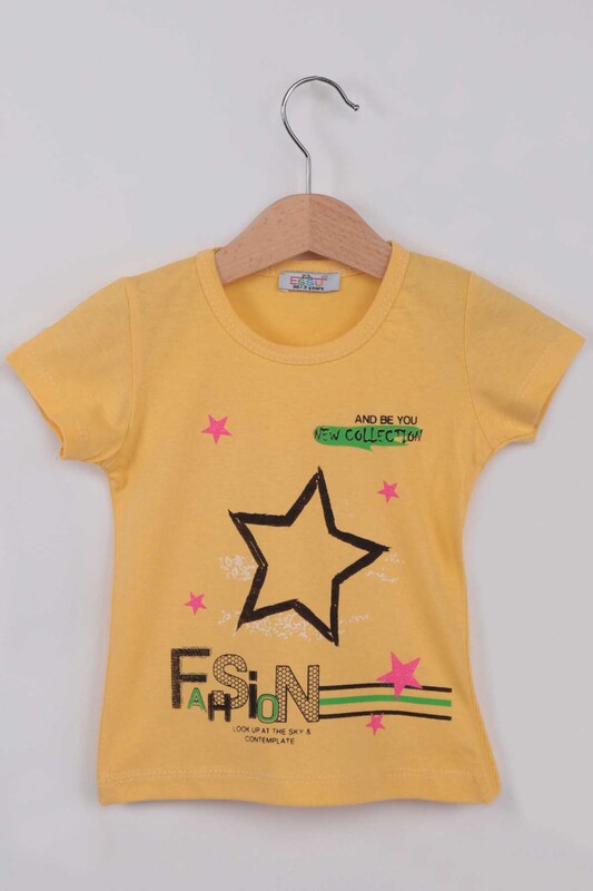Fashion Baskılı Kız Çocuk Tshirt | Sarı - Thumbnail