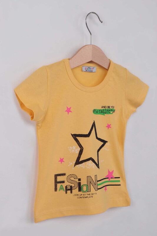 Fashion Baskılı Kız Çocuk Tshirt | Sarı - Thumbnail
