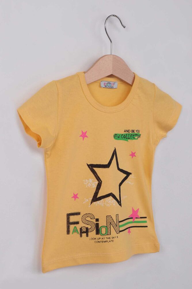 Fashion Baskılı Kız Çocuk Tshirt | Sarı