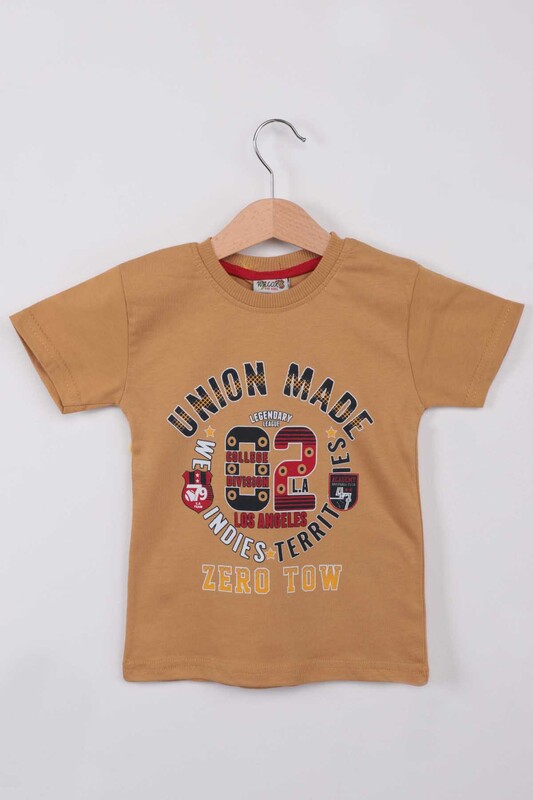 WALOX - Baskılı Kısa Kollu Erkek Çocuk T-shirt | Hardal