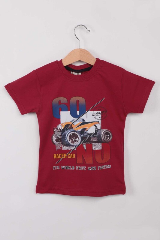 WALOX - Baskılı Kısa Kollu Erkek Çocuk T-shirt 003 | Bordo