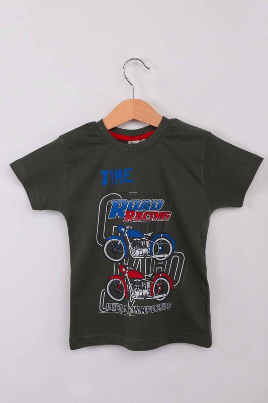 WALOX - Baskılı Kısa Kollu Erkek Çocuk T-shirt 008 | Haki