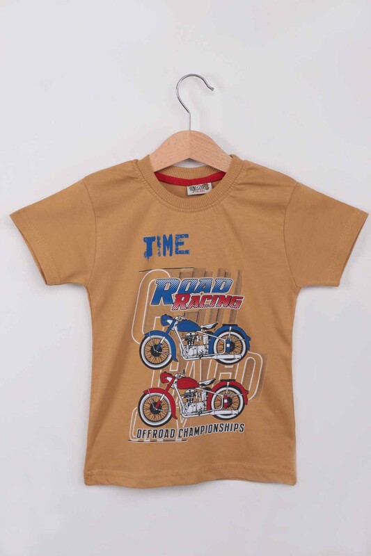 WALOX - Baskılı Kısa Kollu Erkek Çocuk T-shirt 008 | Hardal