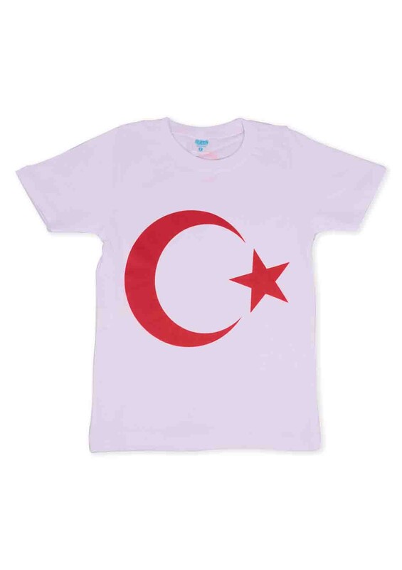 Bayrak Baskılı Çocuk T-Shirt | Beyaz - Thumbnail
