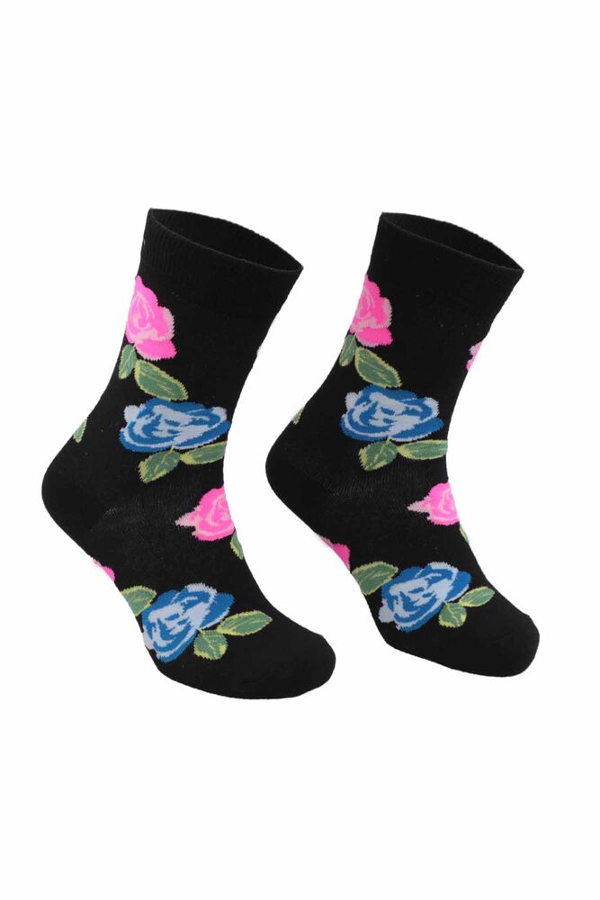 Çiçek Desenli Çorap | Siyah