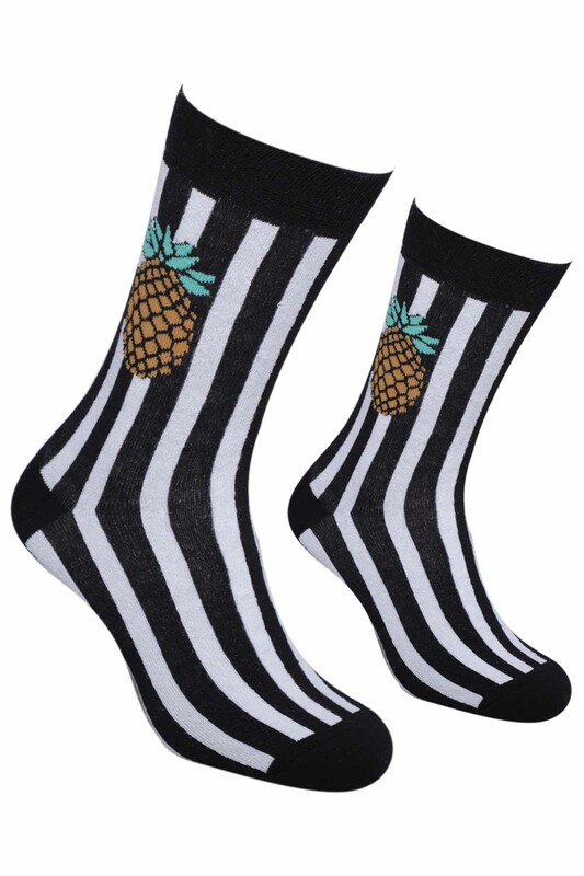 RETRO - Ananas Desenli Çorap | Siyah
