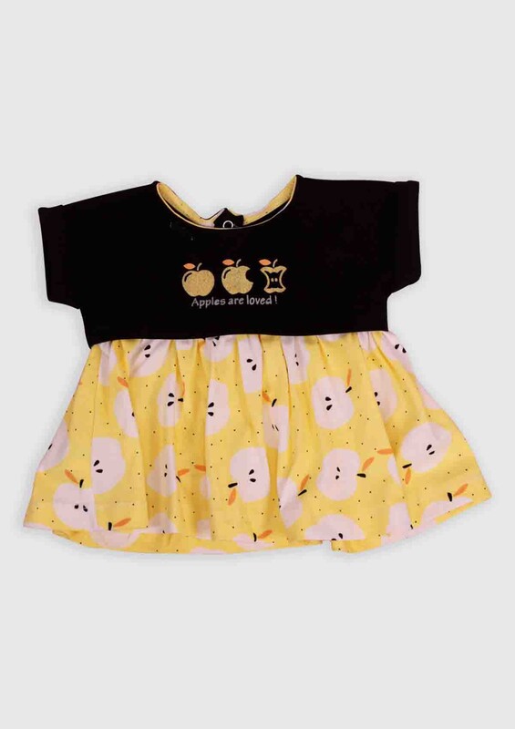 Hippıl Baby - Hippıl Baby Elma Baskılı Bebek Elbise 002 | Siyah