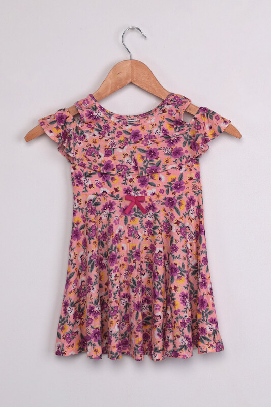SİMİSSO - Shoulder Detailed Flower Printed Girl Dress | Pink