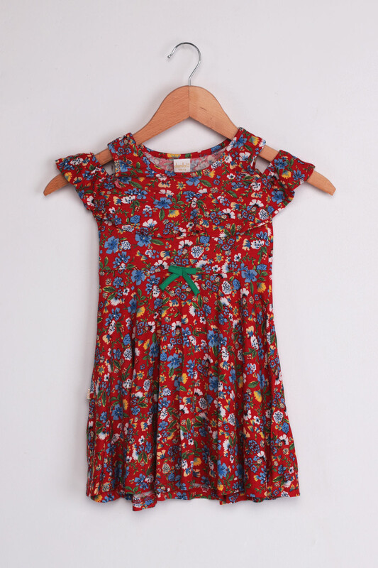 SİMİSSO - Shoulder Detailed Lucky Printed Girl Dress | Red