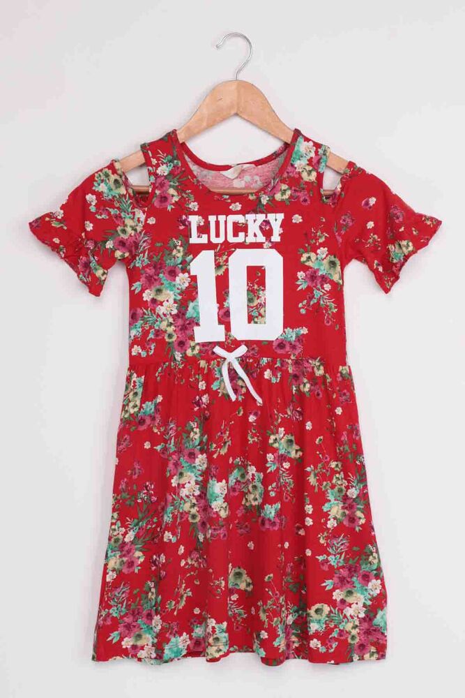 Lucky Printed Girl Dress | Red