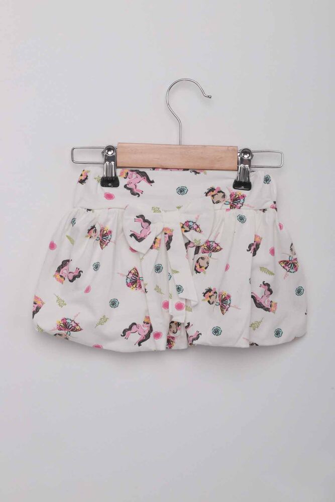Unicorn Printed Girl Baloon Skirt | Ecru