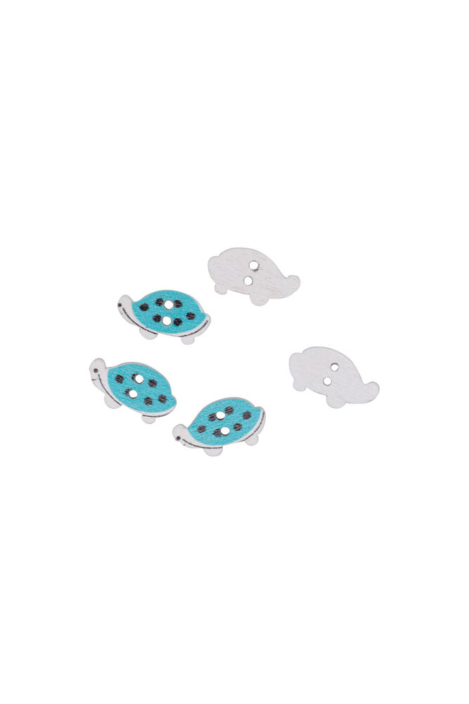 Kaplumbağa Baskılı Ahşap Düğme 5 li | Mavi