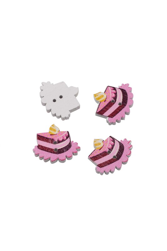 SİMİSSO - Pasta Baskılı Ahşap Düğme 5li Pembe