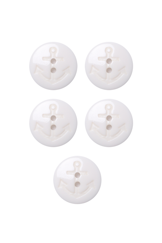 SİMİSSO - Çapa Desenli Düğme 5 Adet Model 9 | Beyaz