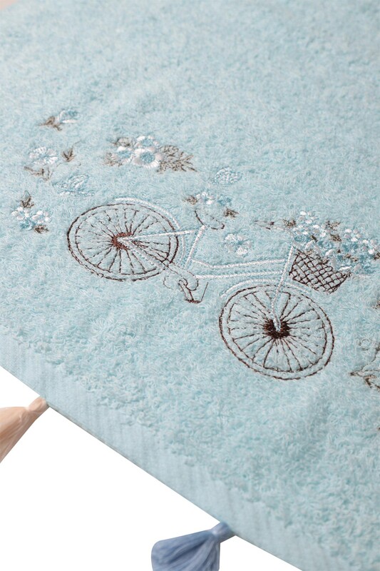 Bisiklet Basklı El Ve Yüz Havlusu 50*90 cm | Mavi - Thumbnail