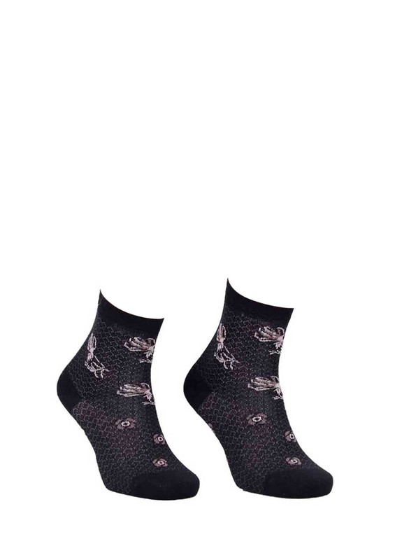 La Moria Desenli Dikişsiz Çorap 82422-3 | Siyah - Thumbnail