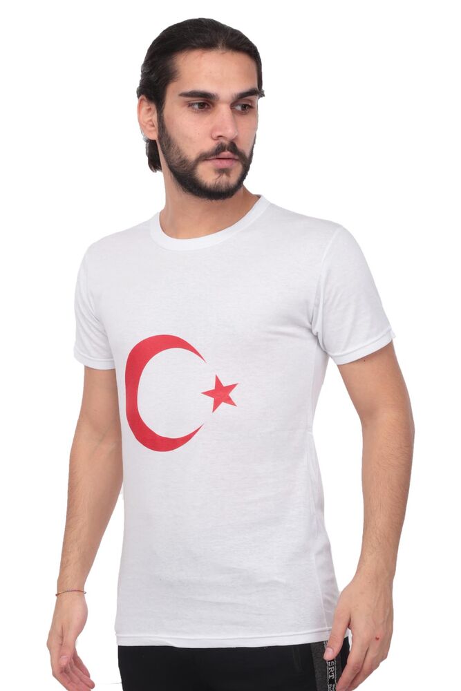 Simisso Yuvarlak Yakalı Kısa Kollu Türk Bayrağı T-Shirt 325 | Beyaz