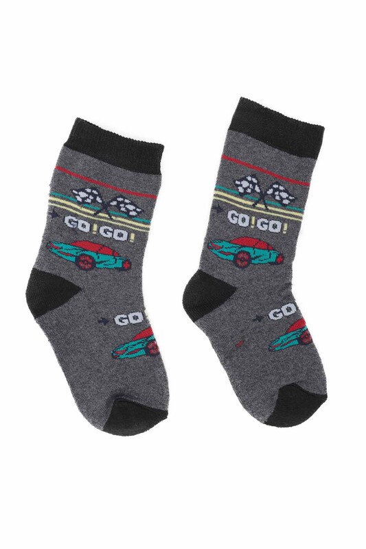 ARC - Yarış Araba Desenli Erkek Çocuk Havlu Soket Çorap | Füme