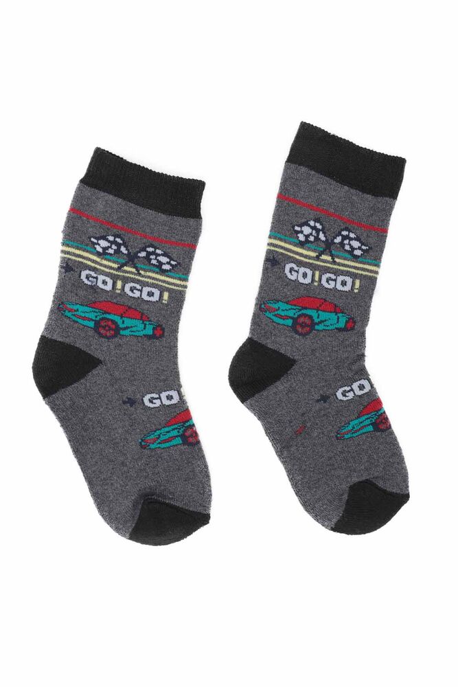 Yarış Araba Desenli Erkek Çocuk Havlu Soket Çorap | Füme