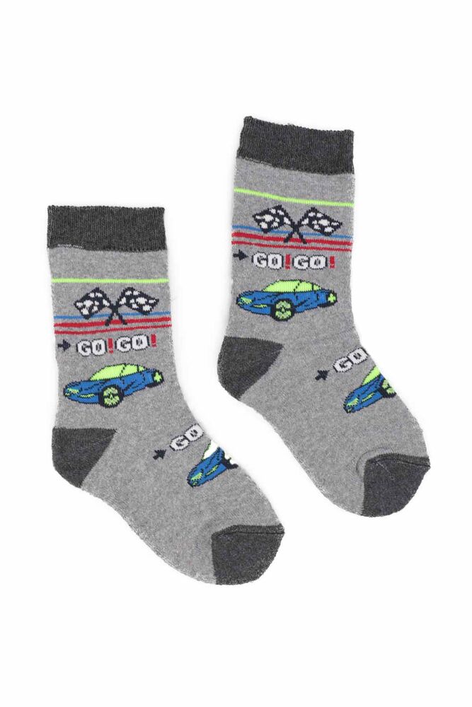 Yarış Araba Desenli Erkek Çocuk Havlu Soket Çorap | Gri