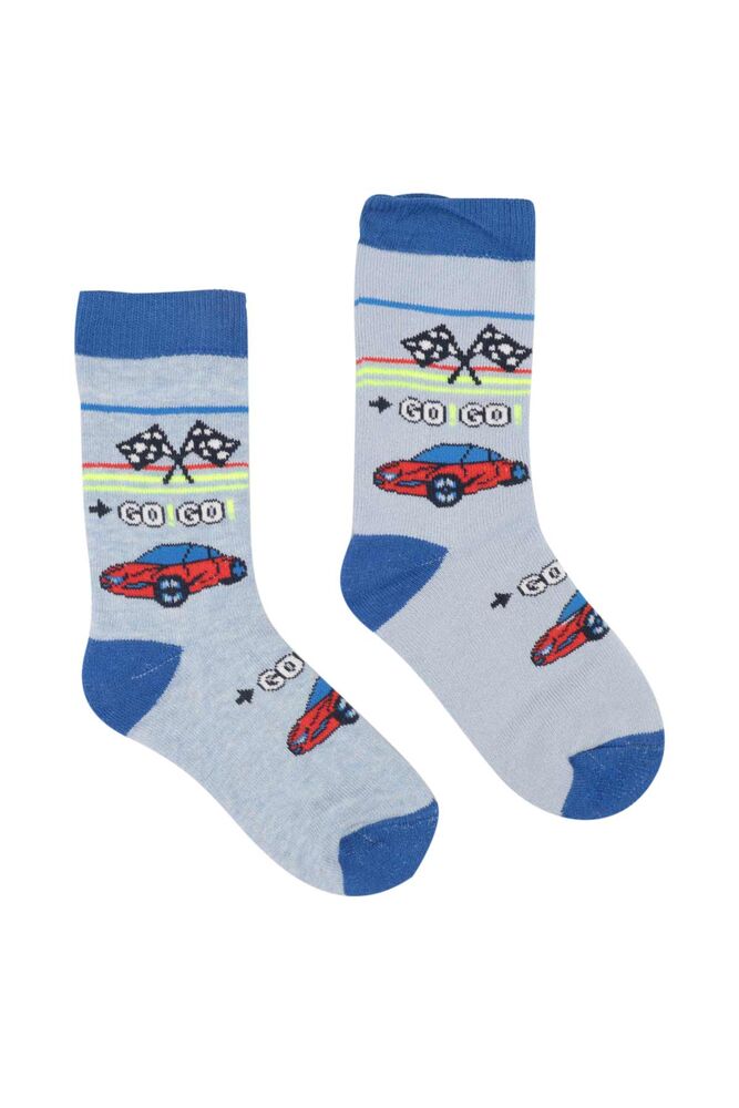 Yarış Araba Desenli Erkek Çocuk Havlu Soket Çorap | Mavi
