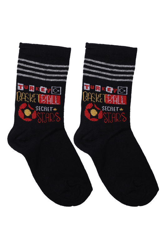 BALEKS - Baskılı Erkek Çocuk Çorap Model 6 | Siyah