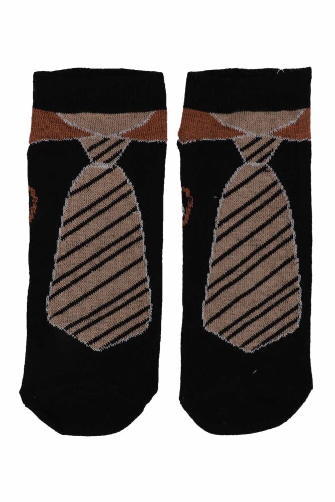 Kravat Desenli Erkek Çocuk Çorap | Siyah