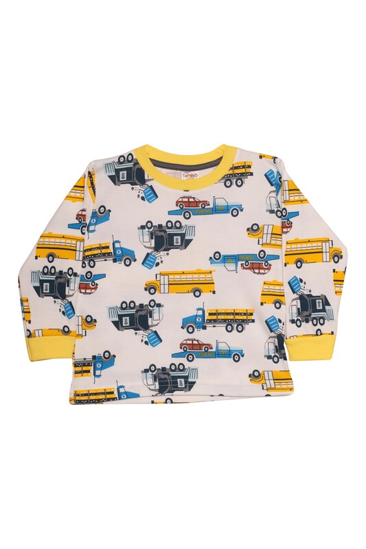 Erkek Çocuk Pijama Takımı 3000 | Beyaz - Thumbnail