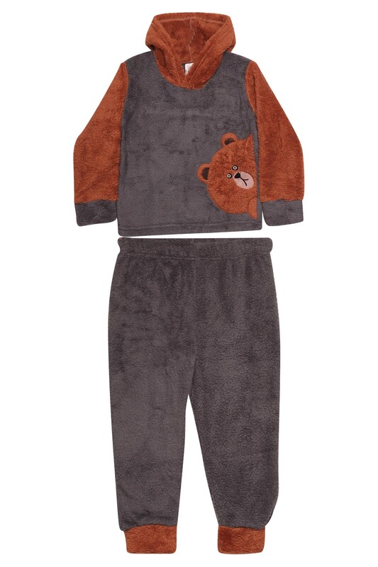 PİJAMOOD - Erkek Çocuk Polar Pijama Takımı 7826 | Kahverengi