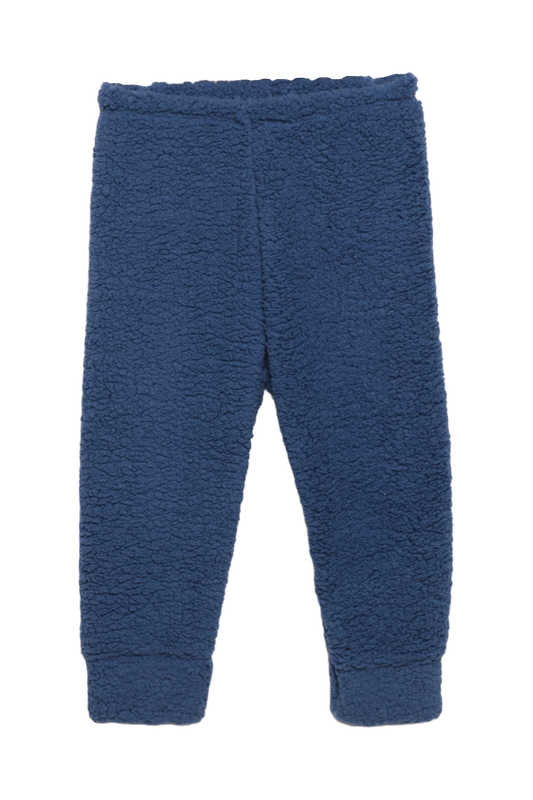 Ayıcık Baskılı Peluş Çocuk Pijama Takımı | Mavi - Thumbnail