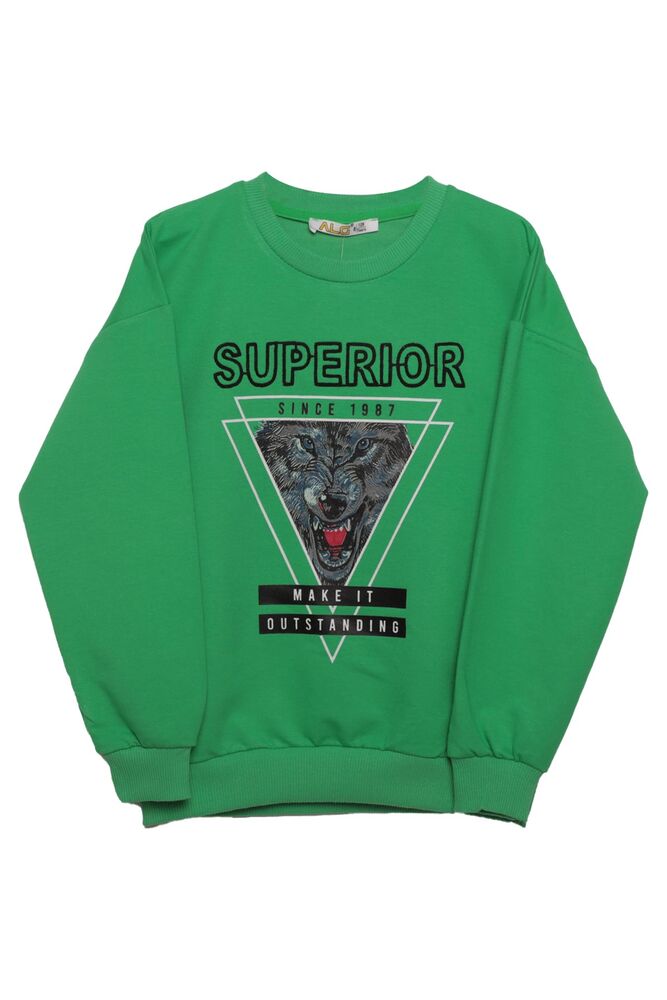 Kurt Baskılı Erkek Çocuk Sweatshirt | Yeşil