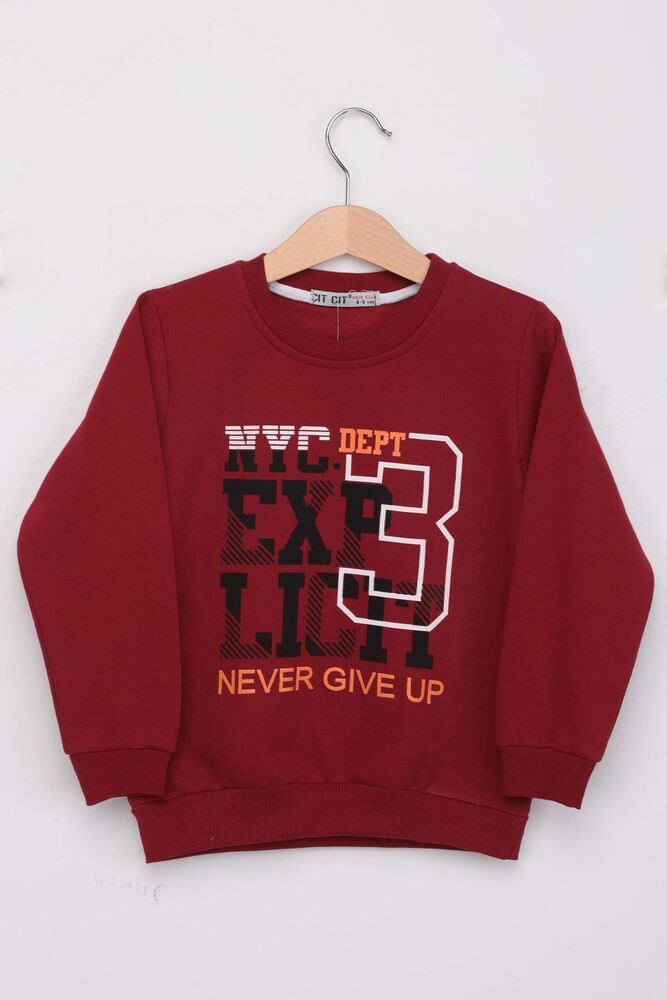 Never Gıve Up Yazılı Erkek Çocuk Sweatshirt | Bordo