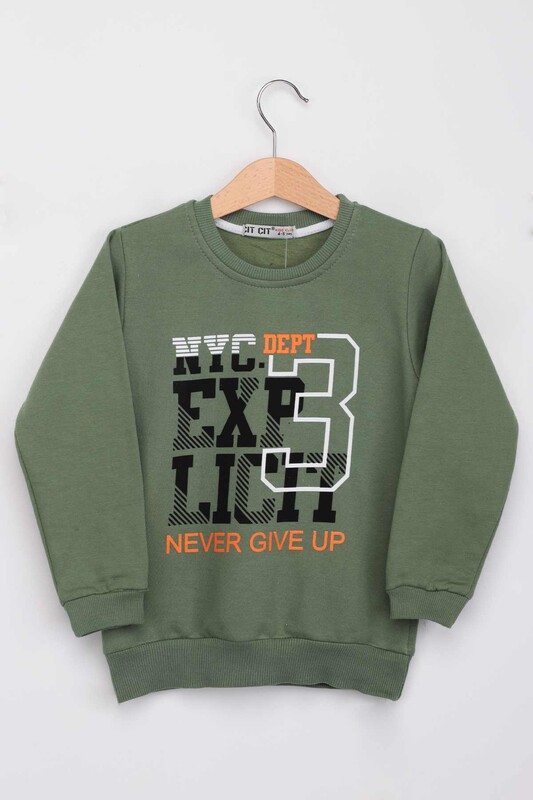 ÇIT ÇIT - Never Gıve Up Yazılı Erkek Çocuk Sweatshirt | Yeşil
