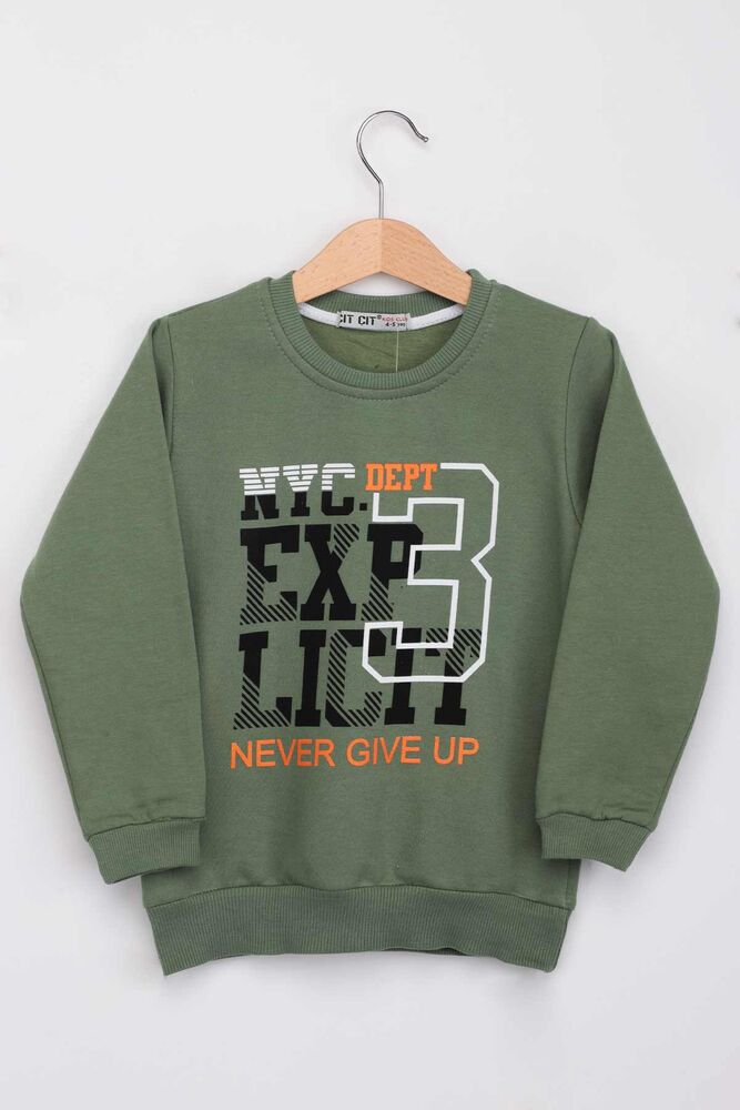 Never Gıve Up Yazılı Erkek Çocuk Sweatshirt | Yeşil