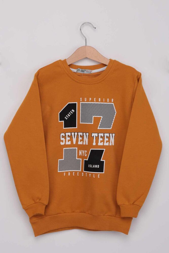 Seven Teen Yazılı Erkek Çocuk Sweatshirt | Hardal