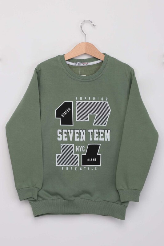 ÇIT ÇIT - Seven Teen Yazılı Erkek Çocuk Sweatshirt | Yeşil